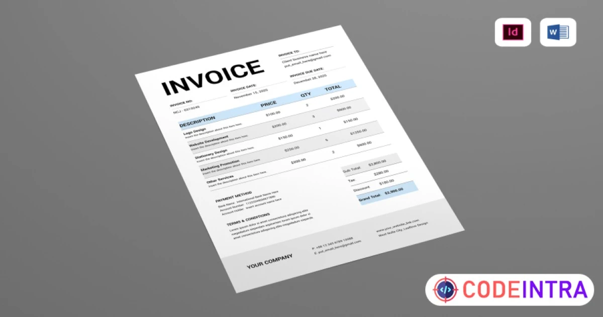 Invoice Printable Graphics Premium Design - Codeintra