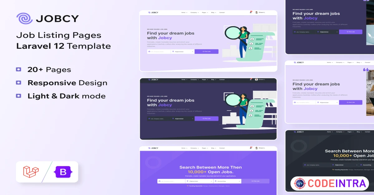 Product featured image Jobcy - Laravel 12 Job Listing Directory Template - Codeintra