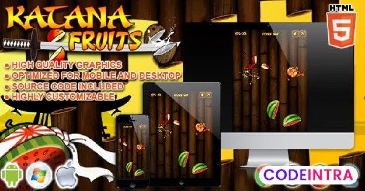 Katana Fruits - HTML5 Game - Codeintra