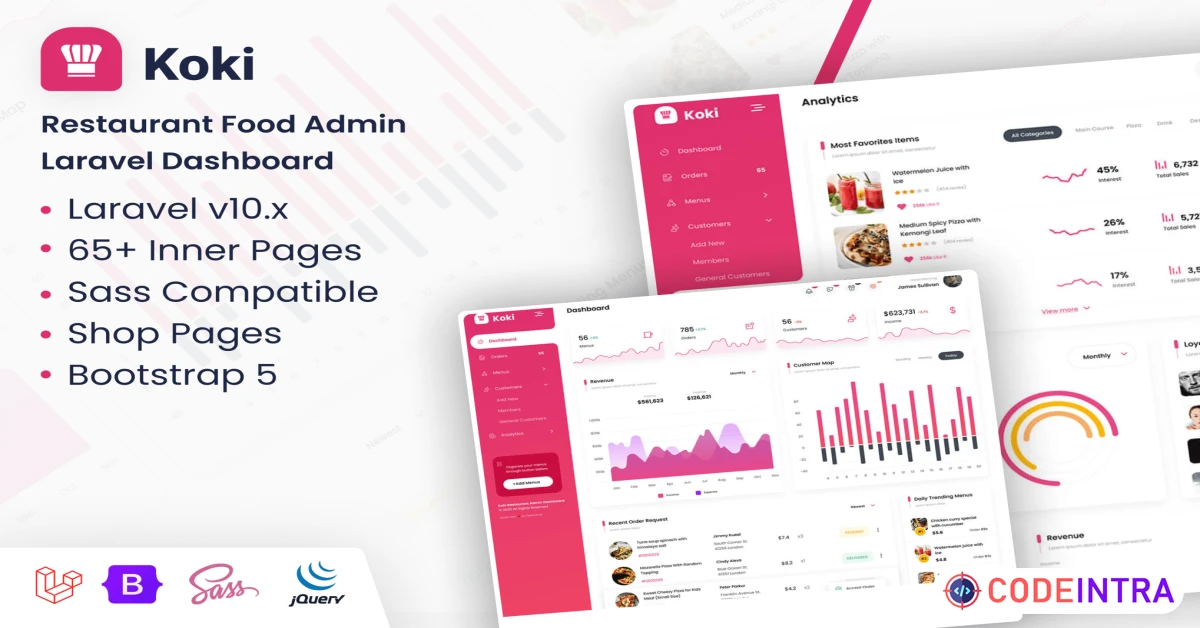Product featured image Koki - Restaurant Food Laravel Admin Dashboard - Codeintra