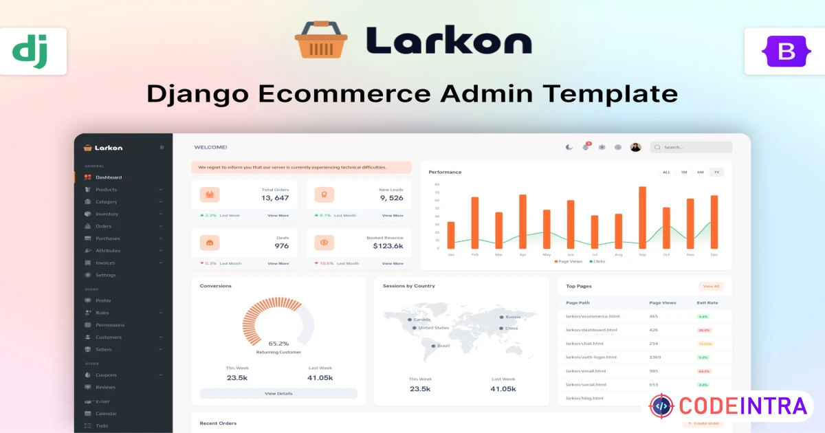 Larkon - Django Ecommerce Admin Dashboard Template - Codeintra