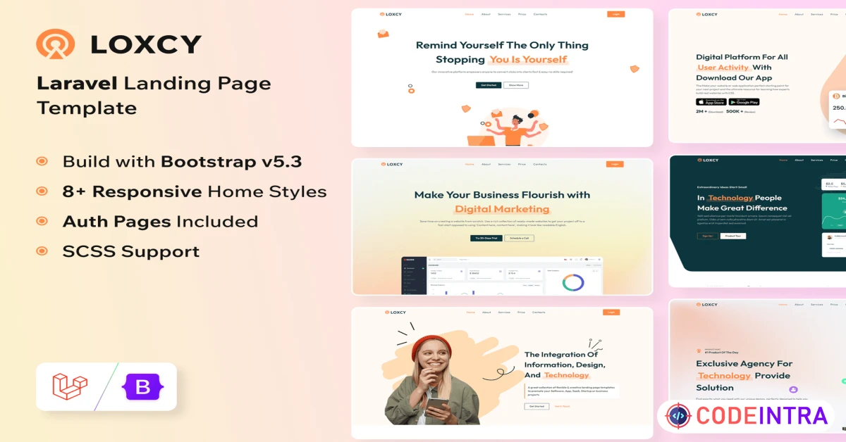 Product featured image Loxcy - Laravel Landing Page Template - Codeintra