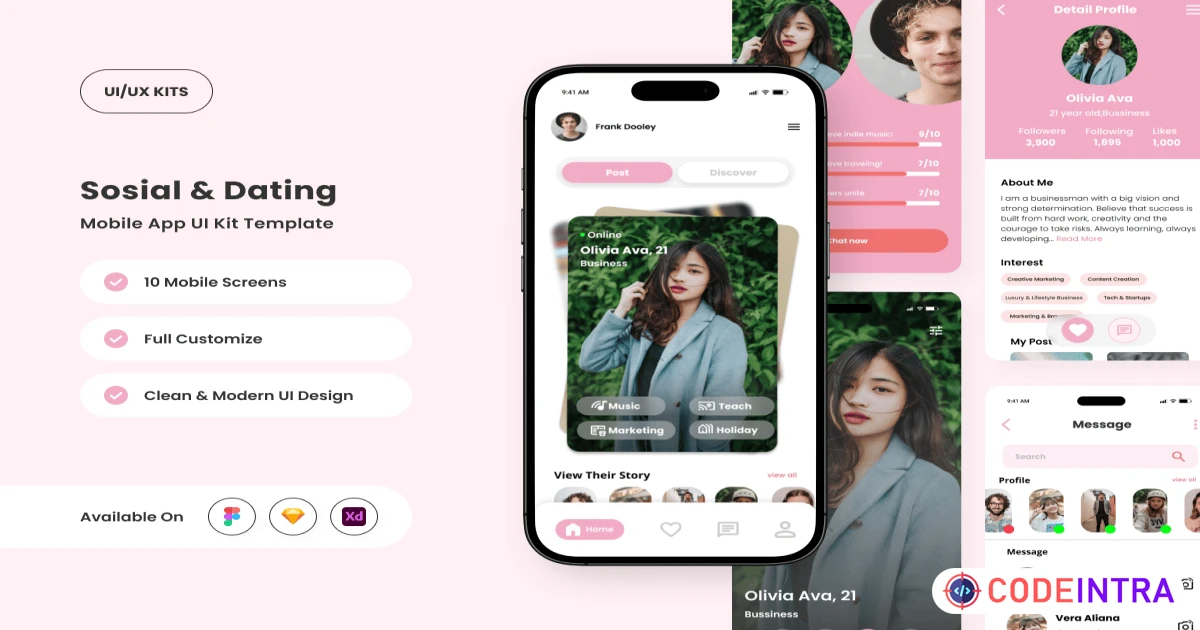 Luveo - Modern Social & Dating App UI Kit in Figma - Codeintra