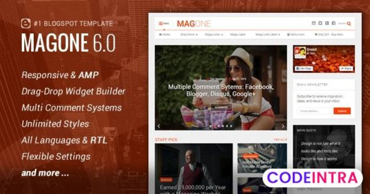 MagOne - Responsive News & Magazine Blogger Templa - Codeintra