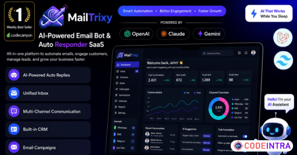 Product featured image MailTrixy – AI-Powered Email Bot & Auto Responder SaaS - Codeintra