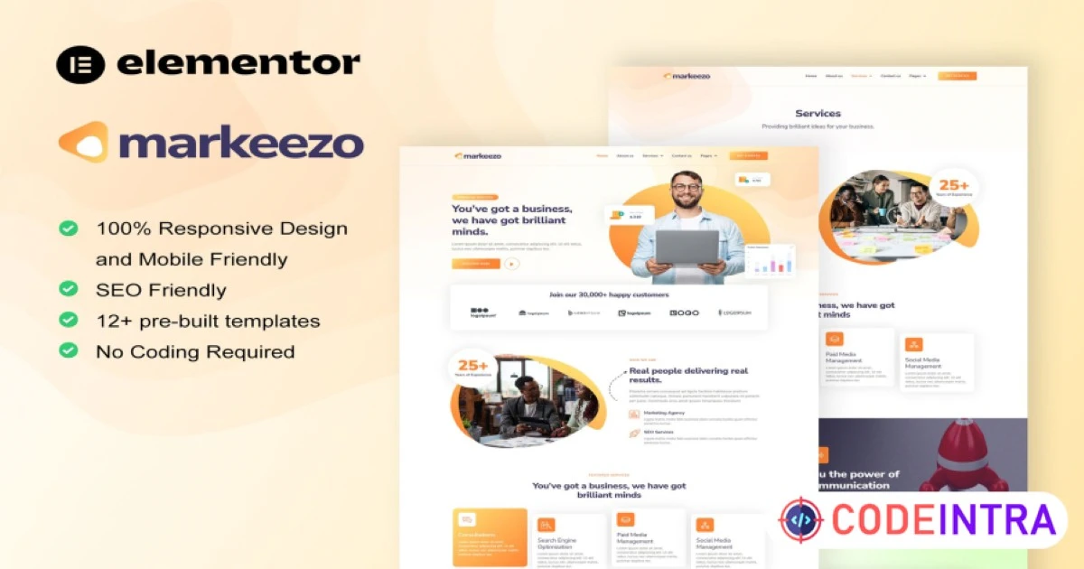 Markeezo - SEO & Digital Marketing Agency Elementor Template Kit - Codeintra