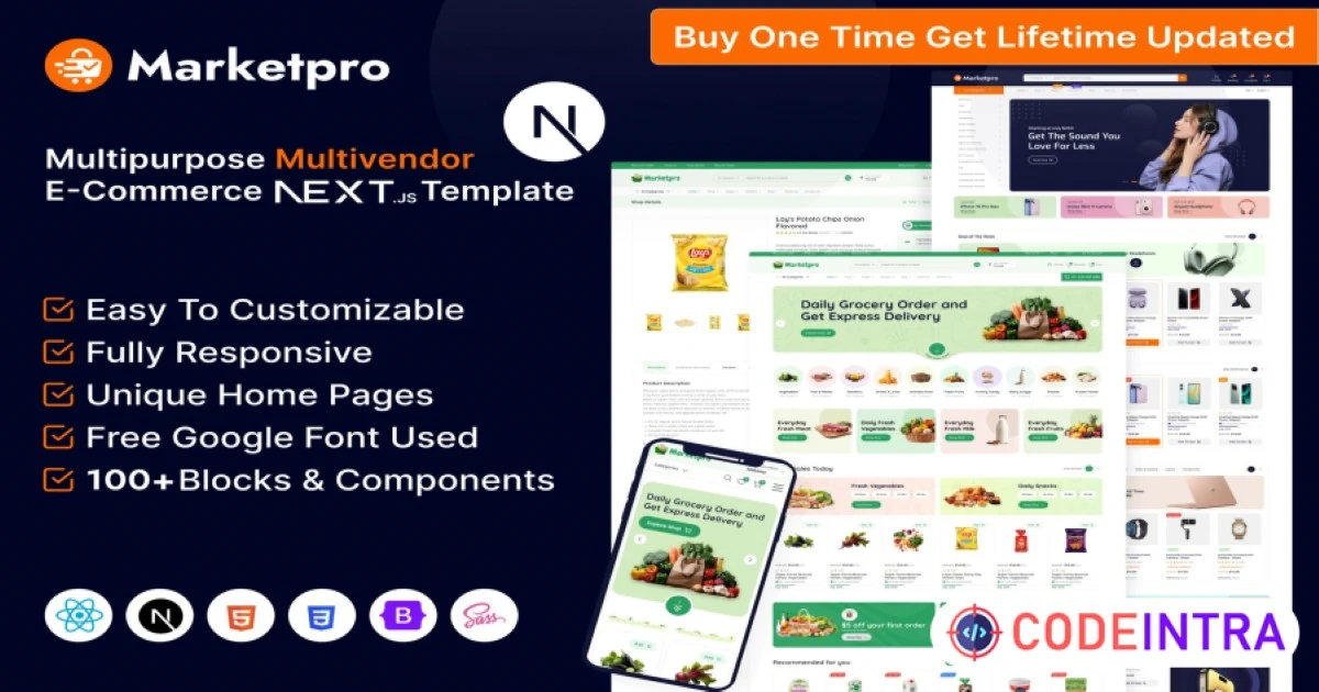 Product featured image MarketPro - eCommerce Multivendor React Next JS - Codeintra