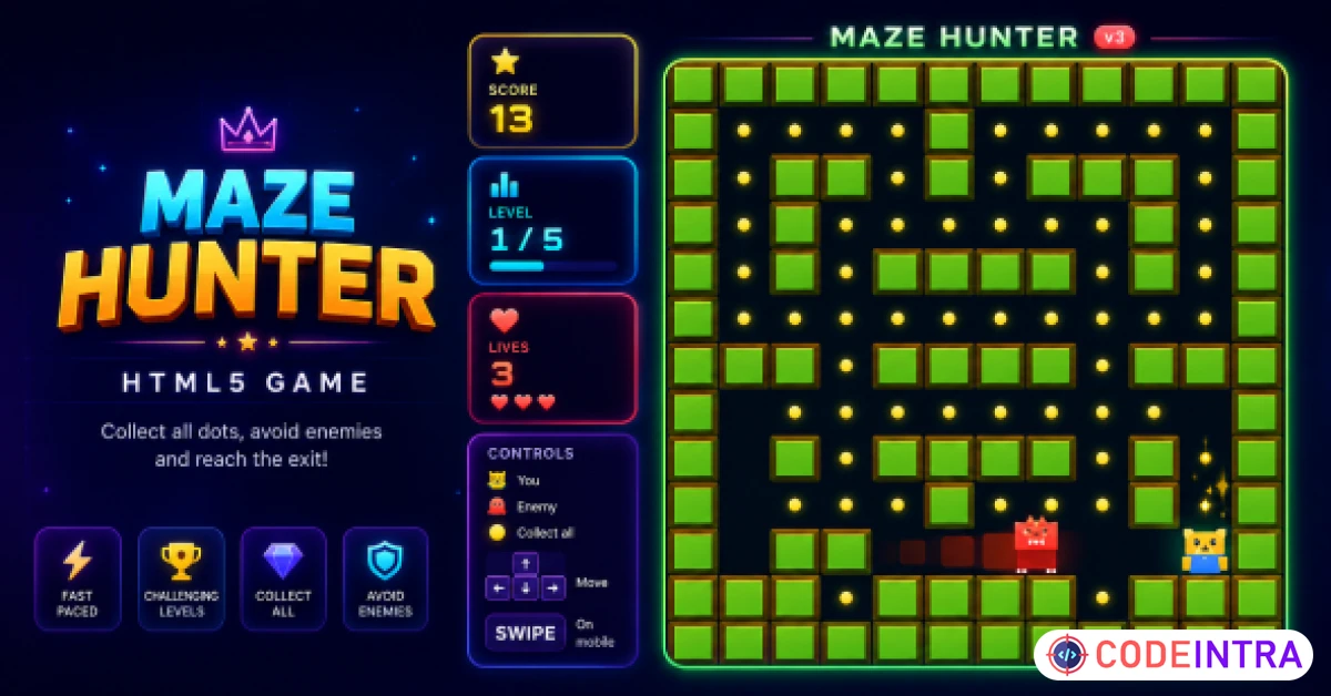 Product featured image Maze Hunter | HTML5 Maze Escape Game - Codeintra