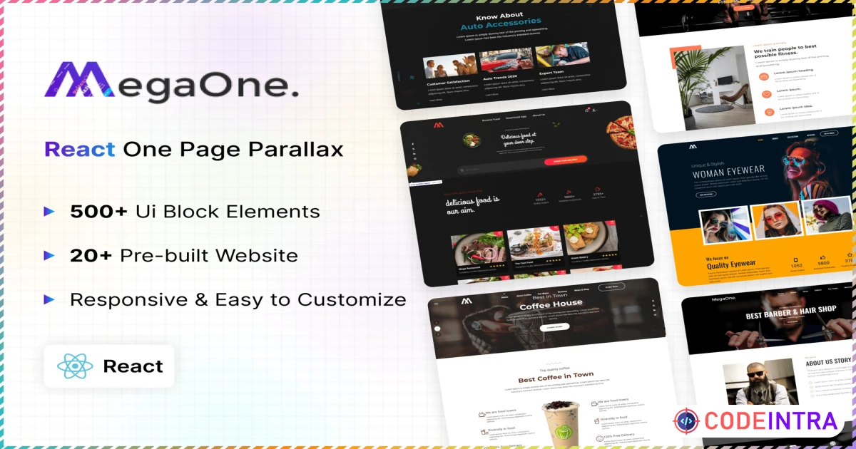 MegaOne - Multipurpose One Page React Template - Codeintra
