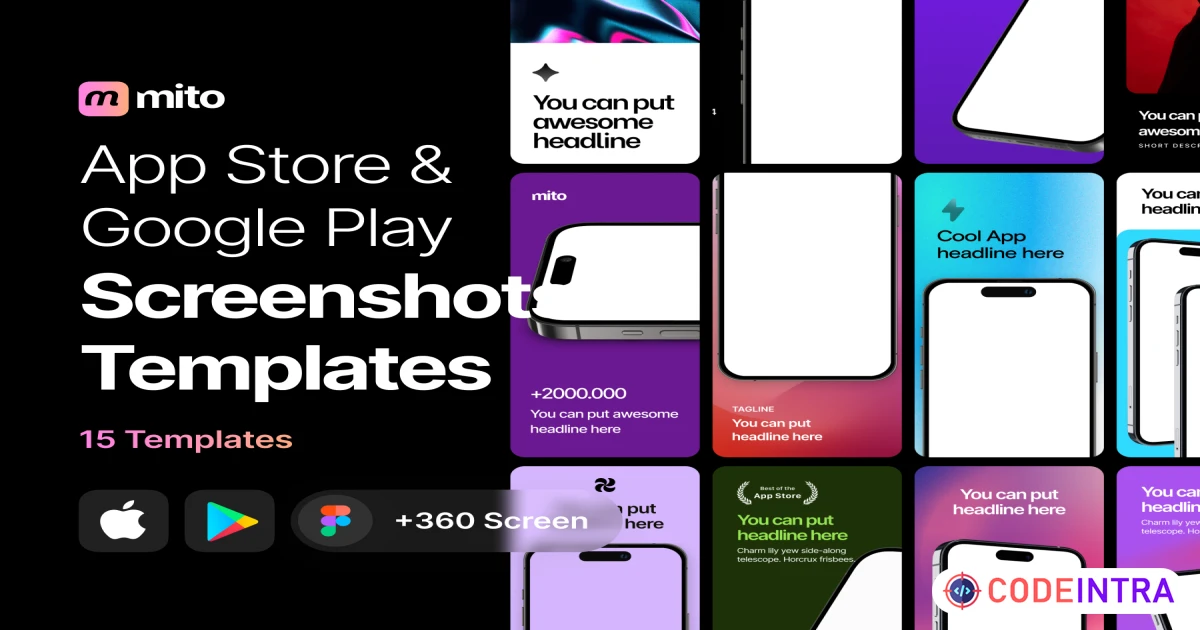 Mito - Appstore and Google Play  Screenshot Templates - Mockups - Codeintra