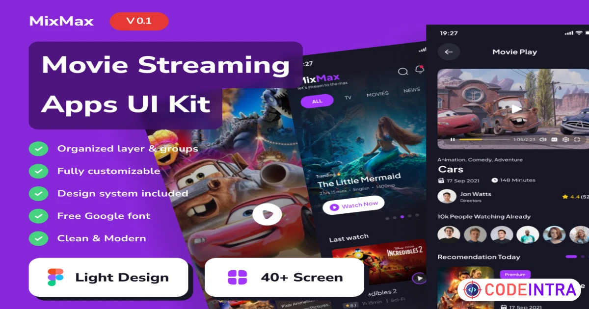 MixMax - Movie Streaming Mobile App UI Kits - Figma Resources - Codeintra