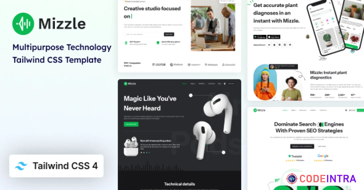 Product featured image Mizzle - Technology & Corporate Tailwind CSS HTML Template - Codeintra