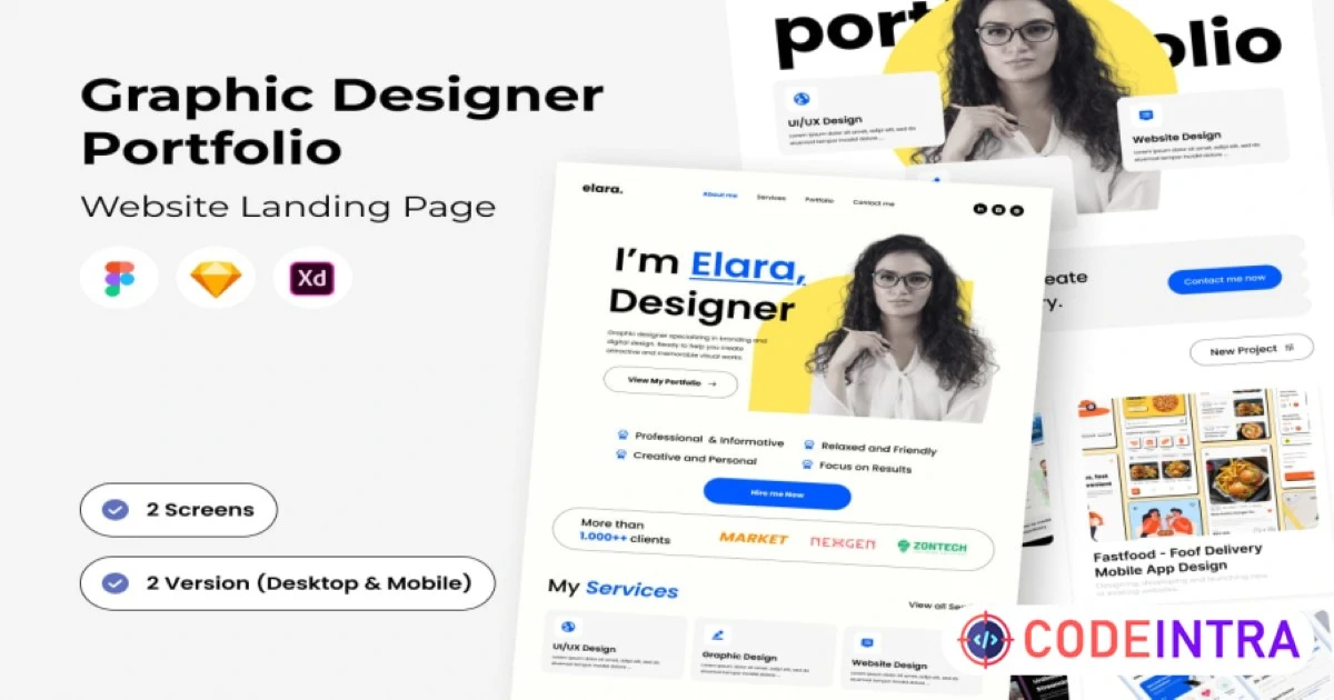 Modern Portfolio Landing Page for Graphic Designer - Codeintra