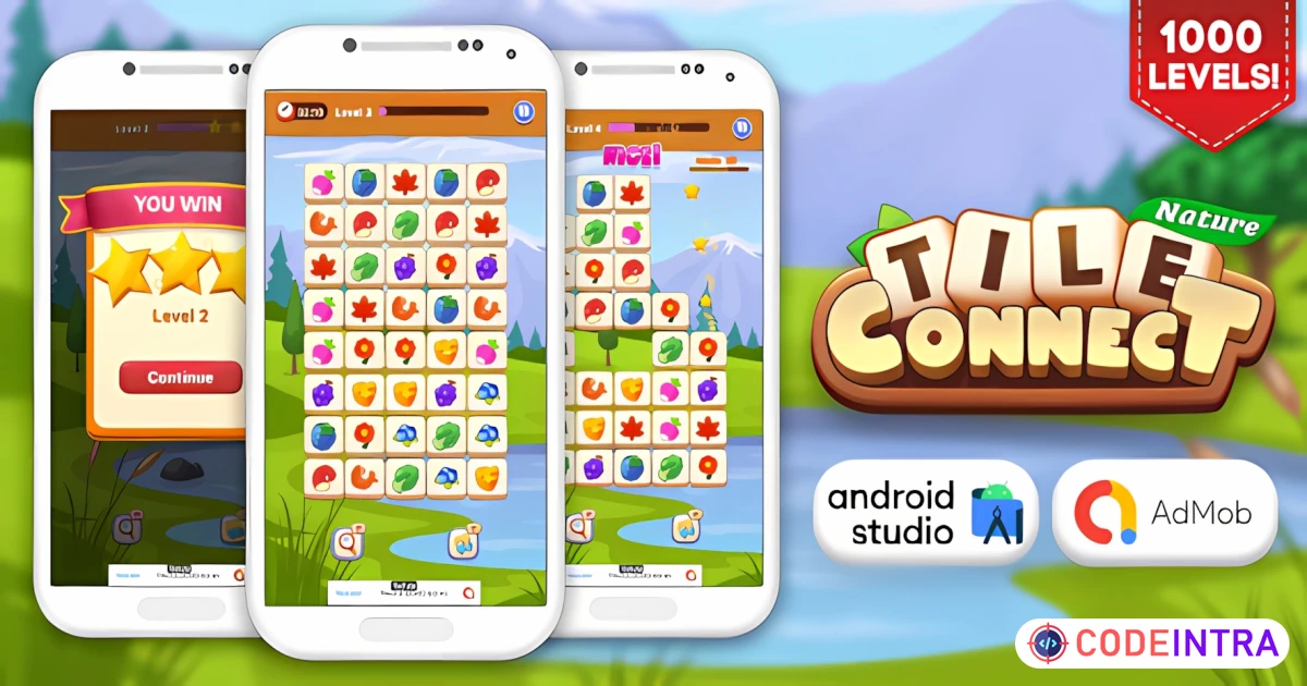 Product featured image Nature Tile Connect - Matching Game Android Studio Project with AdMob Ads - Codeintra