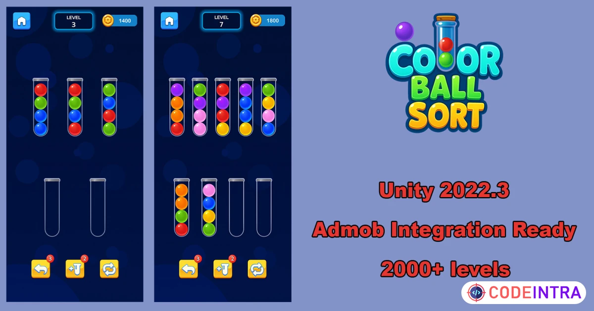Product featured image New Color Ball Sort - Unity Source Code 2000+ levels - Codeintra