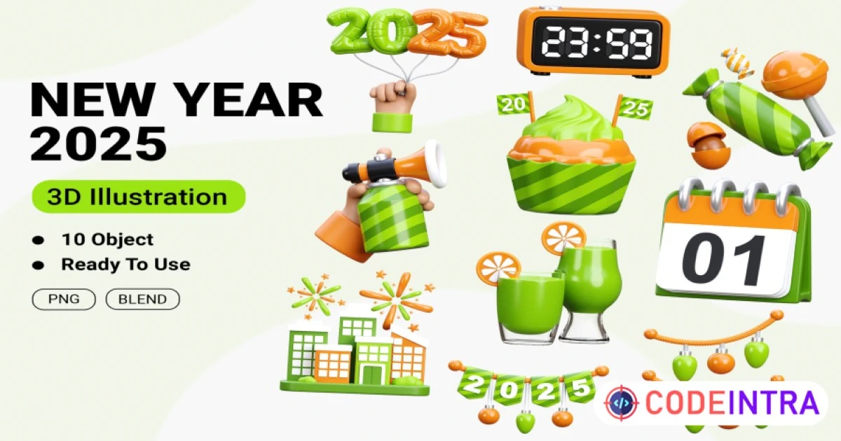 New Year 3D Icon Illustration - Codeintra