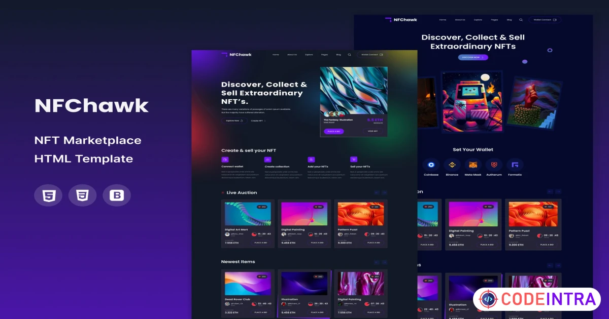 Product featured image NFChawk - NFT Marketplace HTML Template - Codeintra