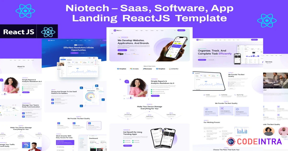 Niotech-Saas,Software,App Landing ReactJS Template - Codeintra