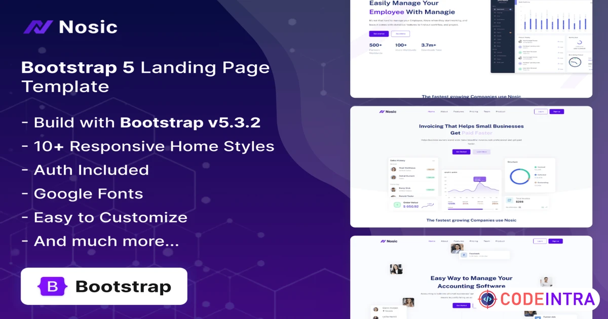 Nosic - Responsive Bootstrap Landing Page Template - Codeintra