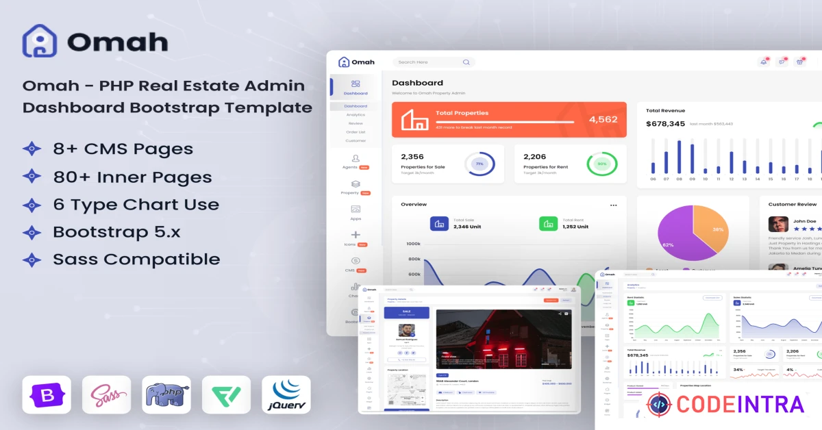 Product featured image Omah - PHP Real Estate Admin Dashboard Template - Codeintra