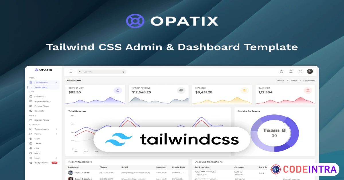 Product featured image Opatix - Tailwind CSS Admin Layout & UI Kit - Codeintra