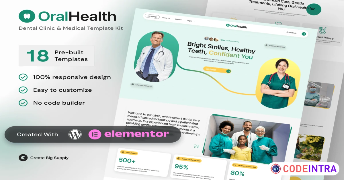 OralHealth - Dental Clinic & Medical Elementor Template Kit - Codeintra