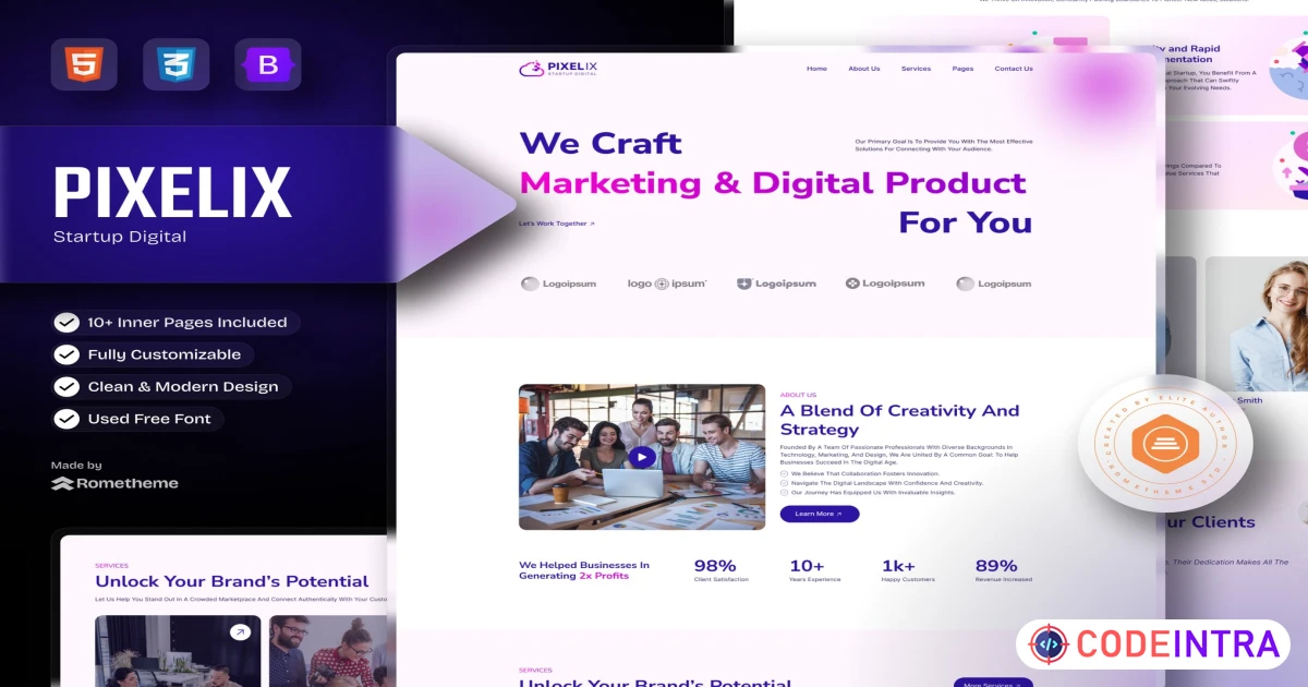 Pixelix - Digital Startup Agency HTML Template - Codeintra