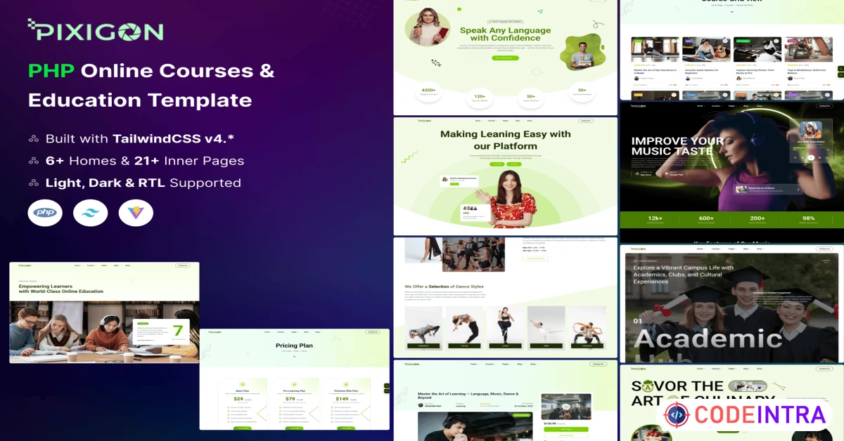 Product featured image Pixigon - PHP Online Courses & Education Template - Codeintra