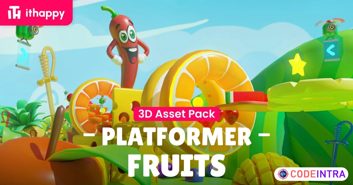 Product featured image Platformer 5 Fruits - Low Poly 3D Models Pack | 3D Exterior | Unity Assets - Codeintra