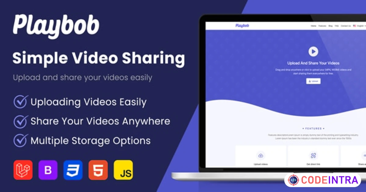 Playbob - Simple Video Sharing Laravel Script - Codeintra