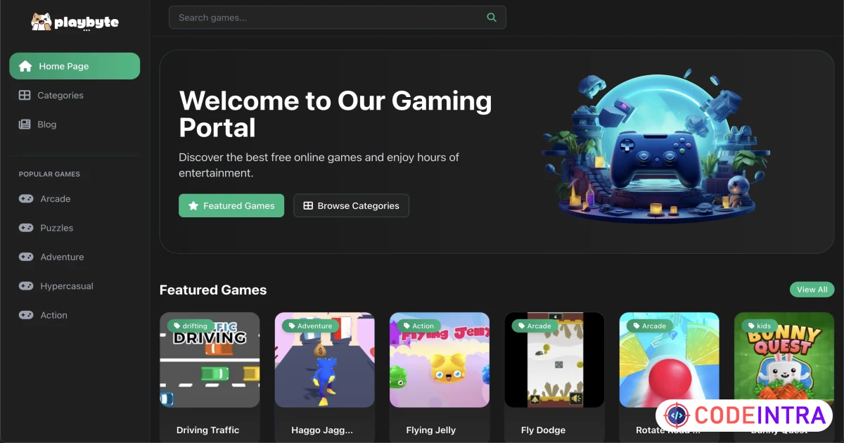 PlayByte - Ultimate Online Gaming Hub - Codeintra
