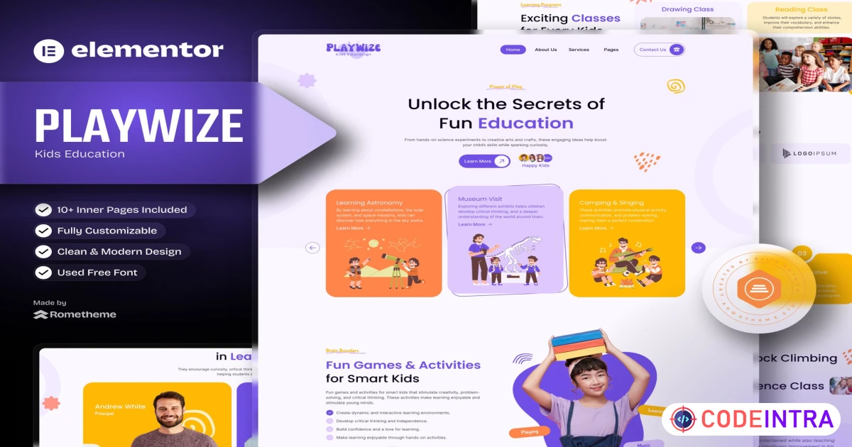 Playwize - Kids Education Elementor Template Kit - Codeintra