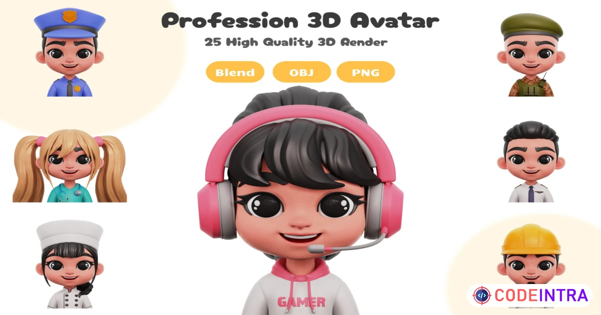 Profession 3D Avatar Pack of 25 Ultra Qualityt - Codeintra