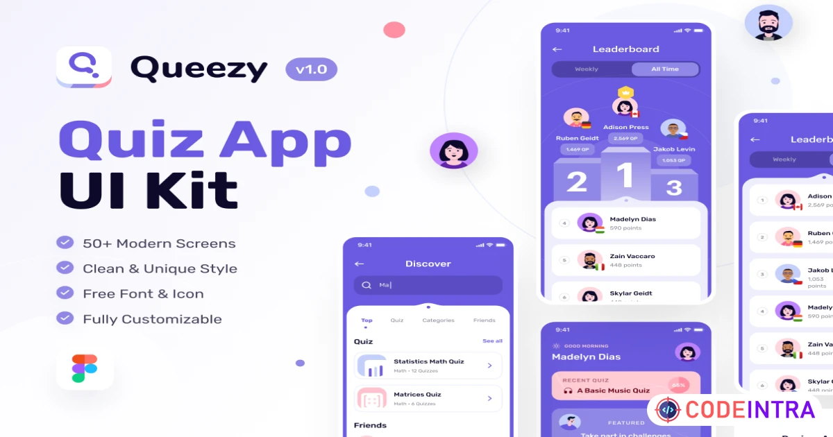 Queezy - Quiz App UI Kit - UI Kits - Codeintra