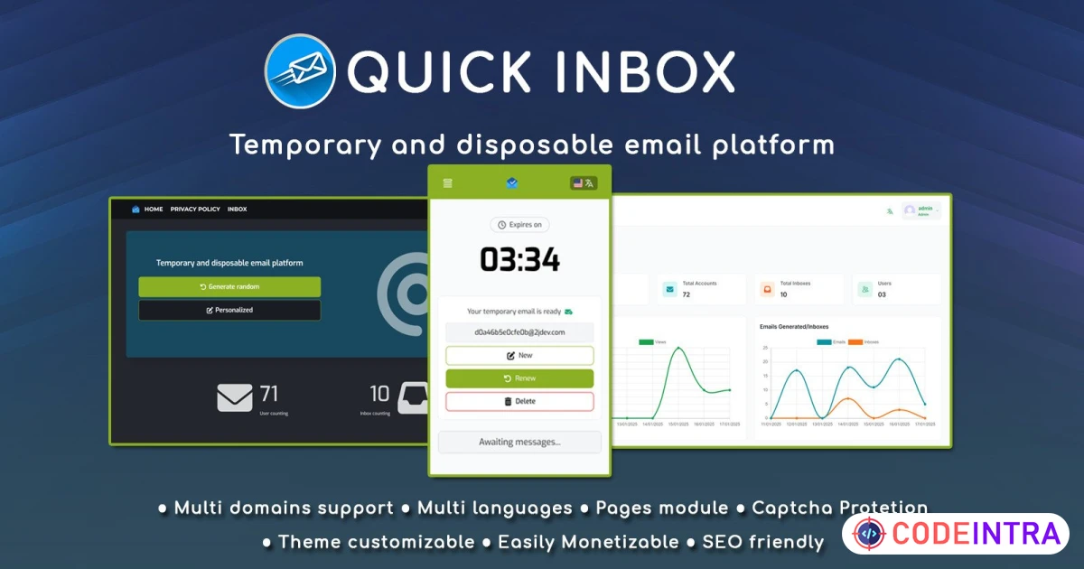 Quick Email Inbox - Temporary Email Generator - Codeintra