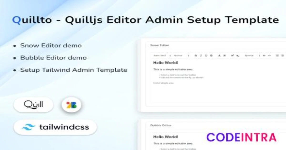 Quilljs Admin Editor Setup HTML Template - Quillto - Codeintra
