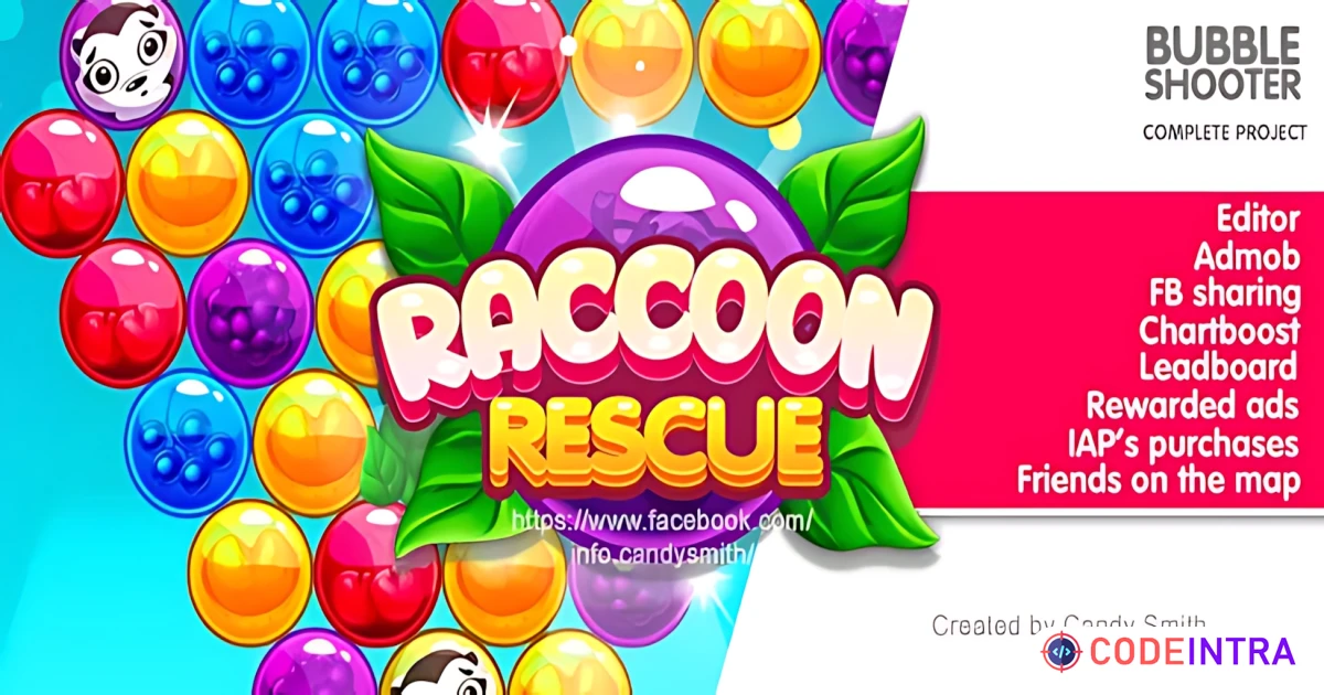 Raccoon Rescue Bubble Shooter + EDITOR - Codeintra
