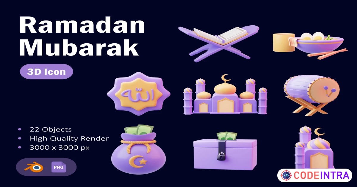 Ramadan Mubarak 3D Asset PSD Free Download - Codeintra
