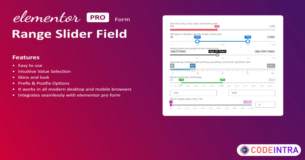 Range Slider Field for Elementor form - Codeintra