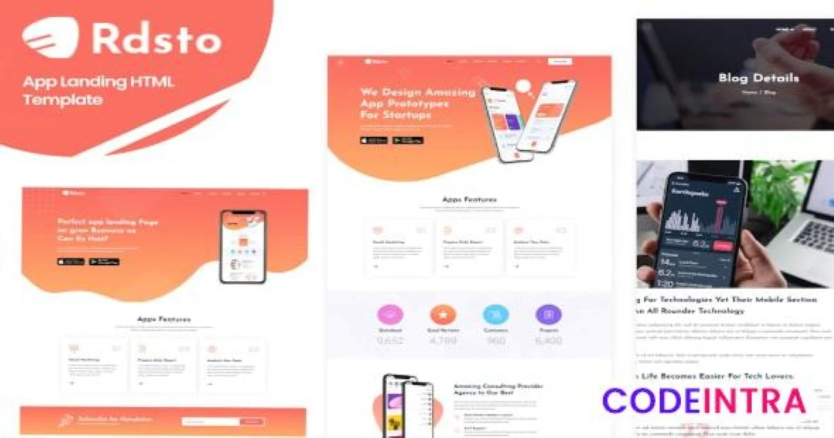Product featured image Rdsto - App Landing HTML Template - Codeintra