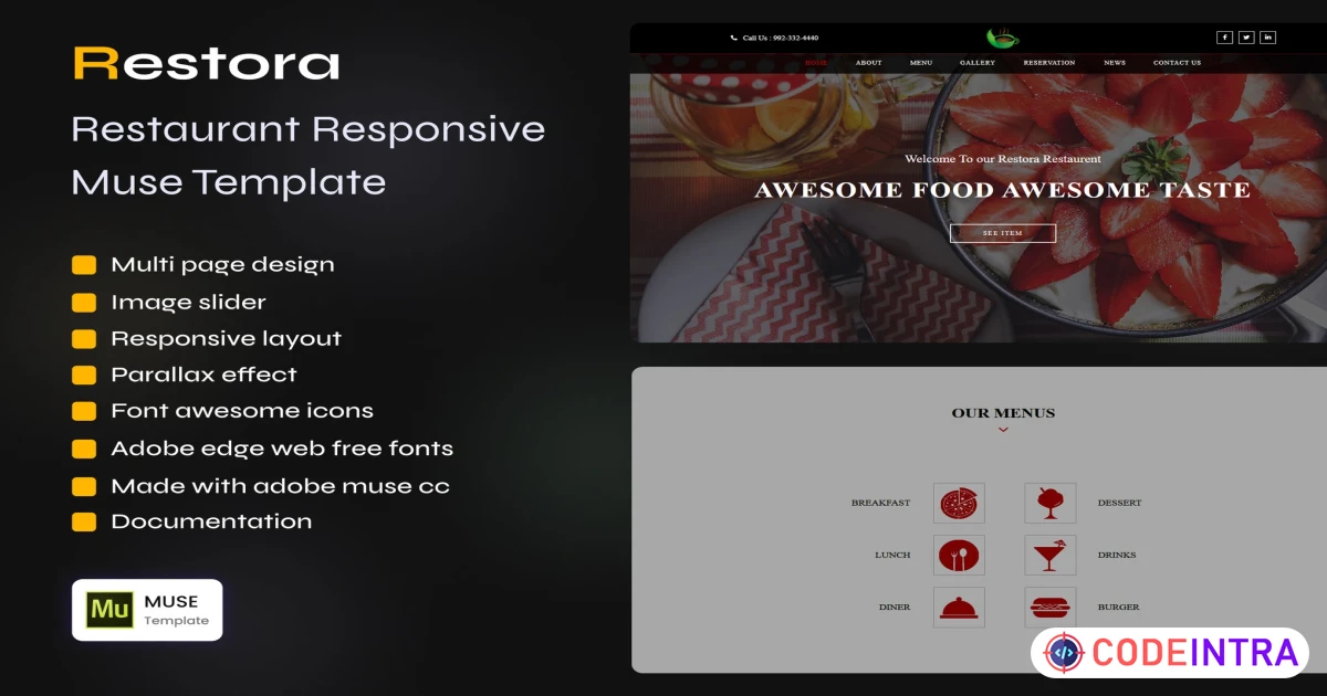 RESTORA - Restaurant Responsive Muse Template - Codeintra