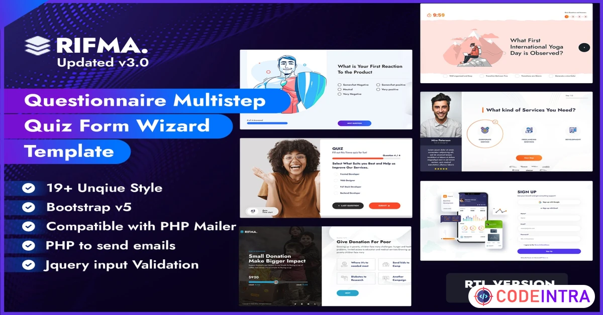 Product featured image Rifma - Multistep Quiz, Wizard & Signup Template - Codeintra
