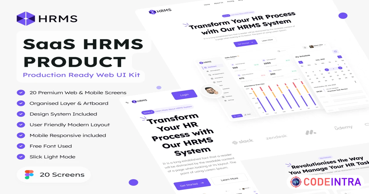 SaaS HRMS Product Website UI Kit - Figma Resources - Codeintra