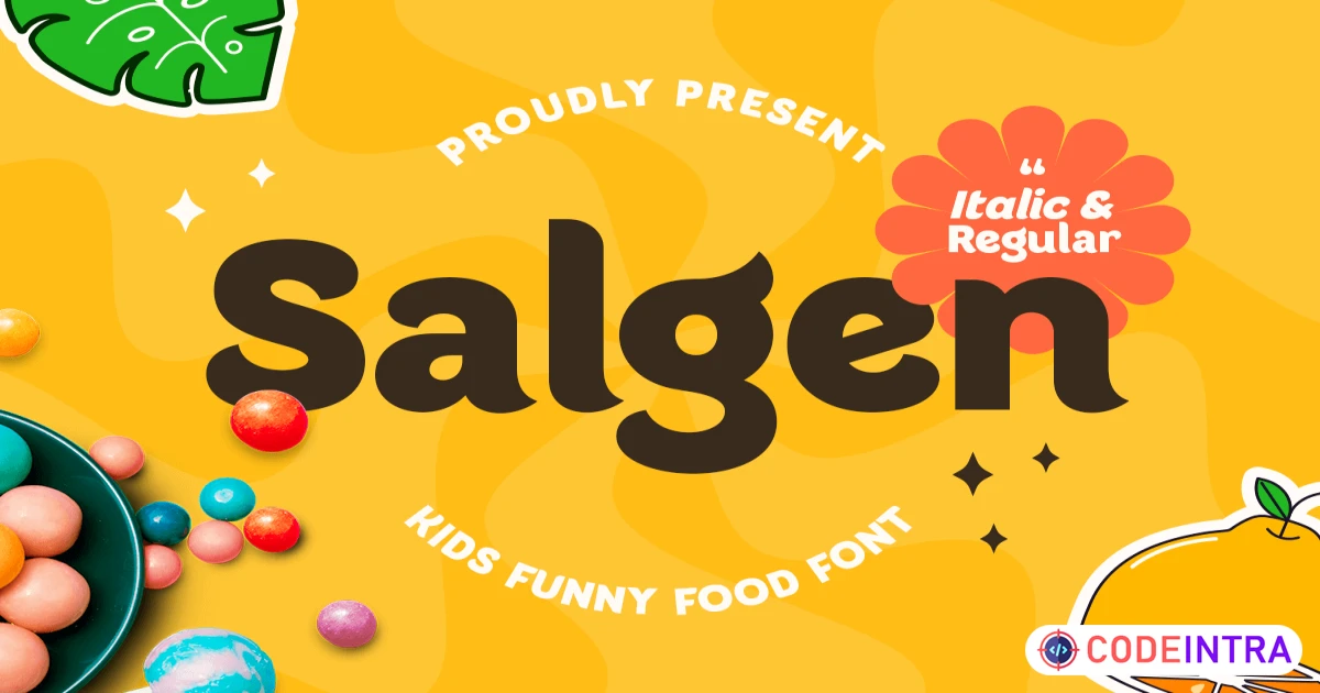 Salgen - Kids Funny Food Font Premium Sans-Serif - Codeintra