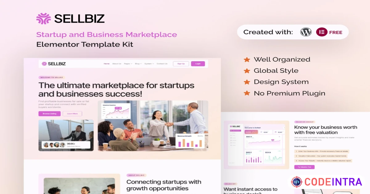 Sellbiz - Startup and Business Marketplace Elementor Template Kit - Codeintra