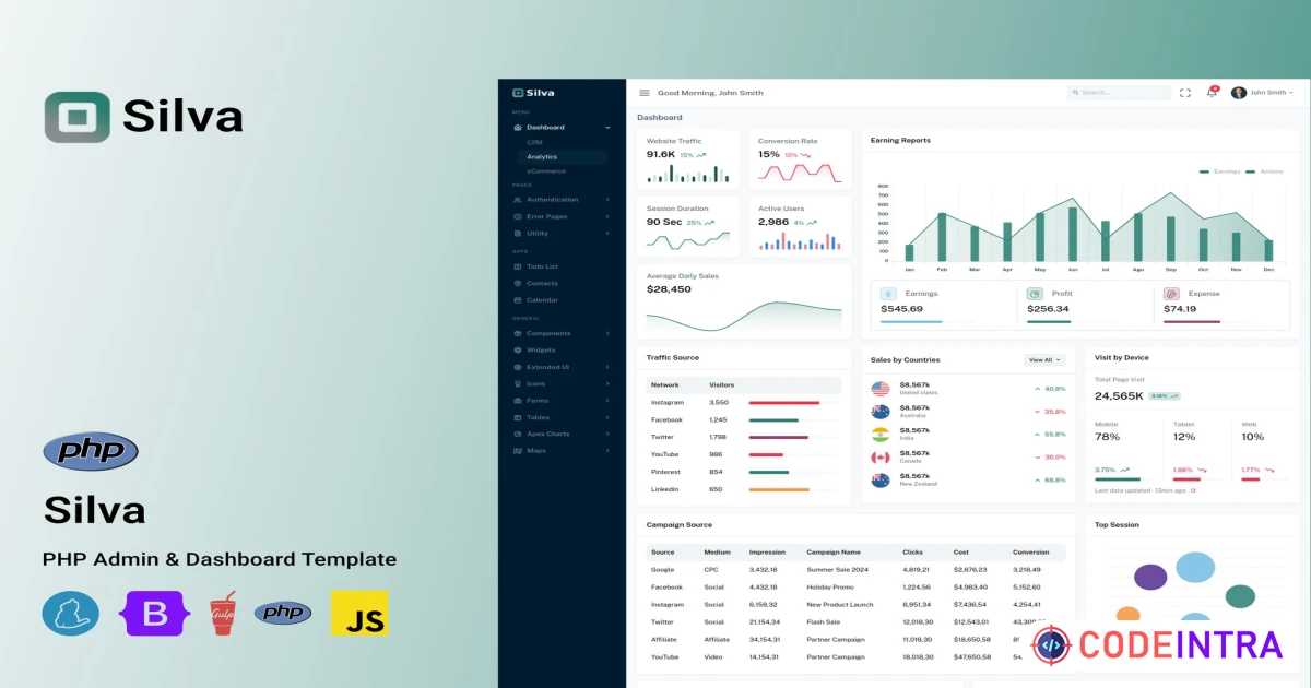 Silva - PHP Admin & Dashboard Template - Codeintra