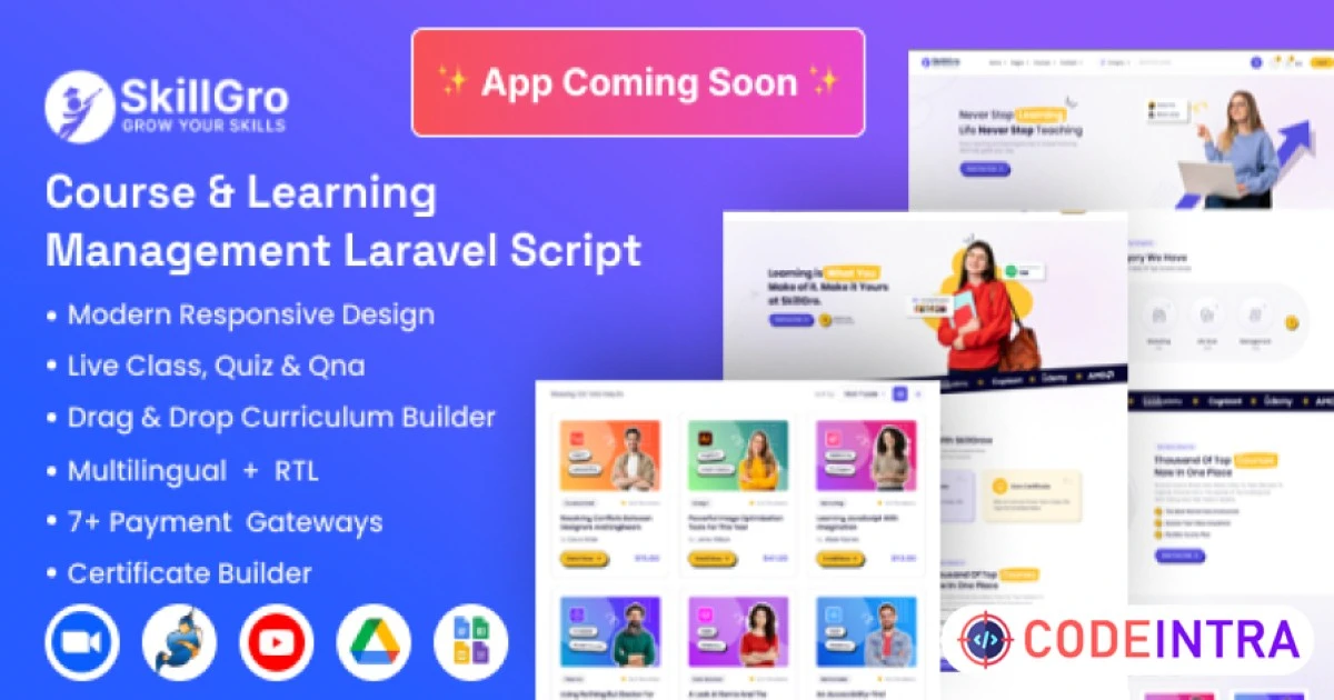 SkillGro - Course & Learning Management System Laravel Script (LMS) - Codeintra