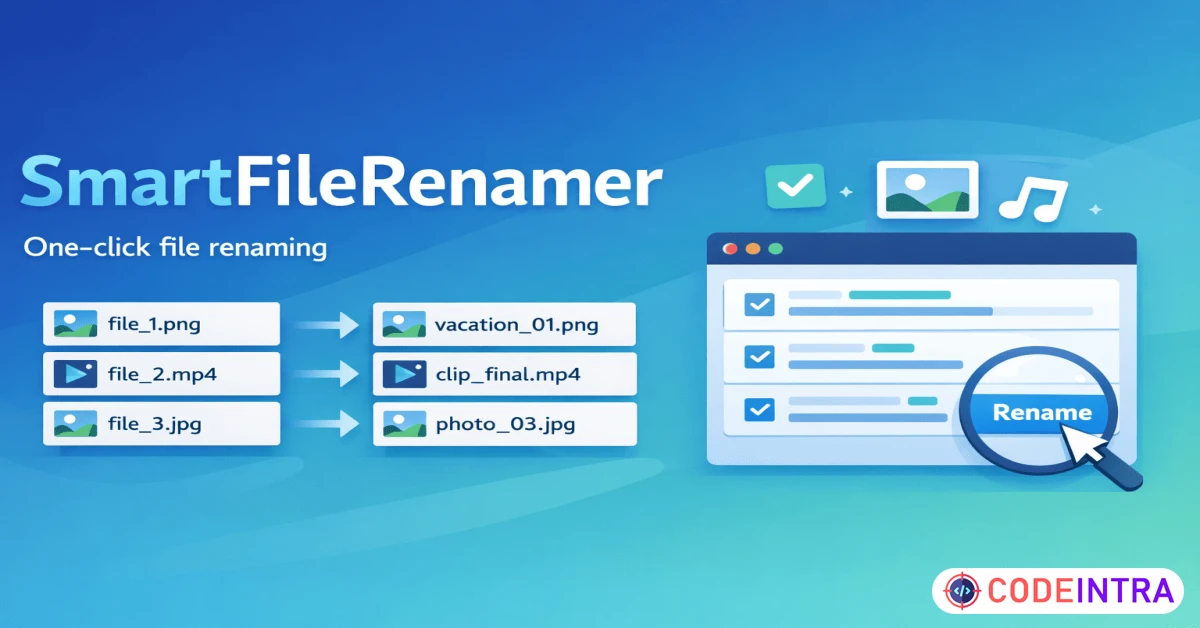 Product featured image SmartFileRenamer — One-Click Bulk File Renamer for Windows - Codeintra