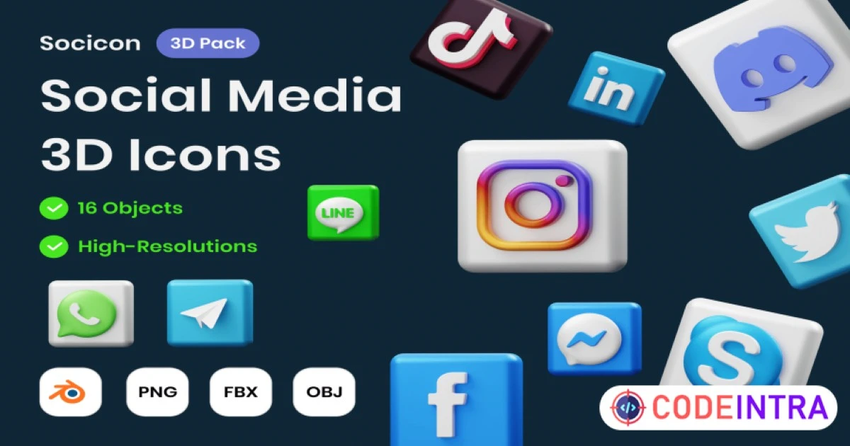 Product featured image Social Media 3D Illustration HD Premium Icons Set - Codeintra