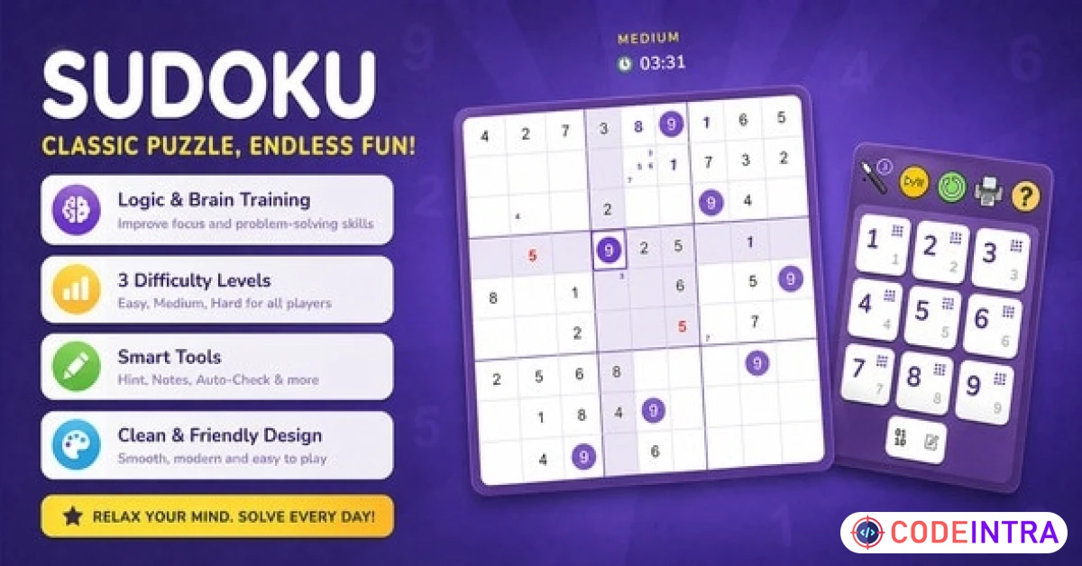 Product featured image Soo Dokoo - HTML5 Sudoku Game | React, TypeScript - Codeintra